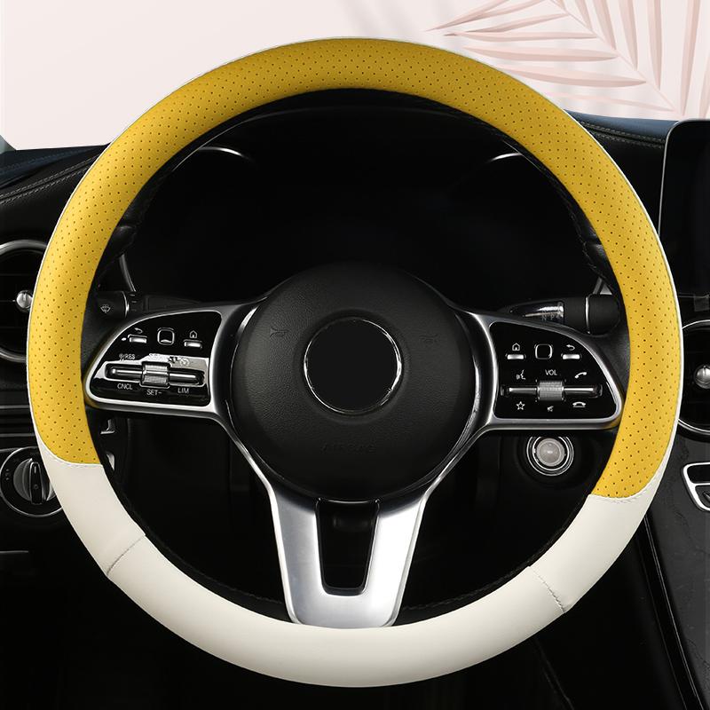Funda de Volante de Cuero Antideslizante para Coche Cubierta Protectora Universal para Volante de Coche Estilo de Moda Forma O D 38 cm