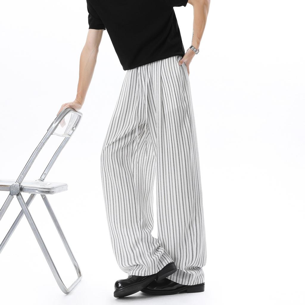 Summer thin casual pants new loose retro American wide-leg pants niche pleated pinstriped long pants