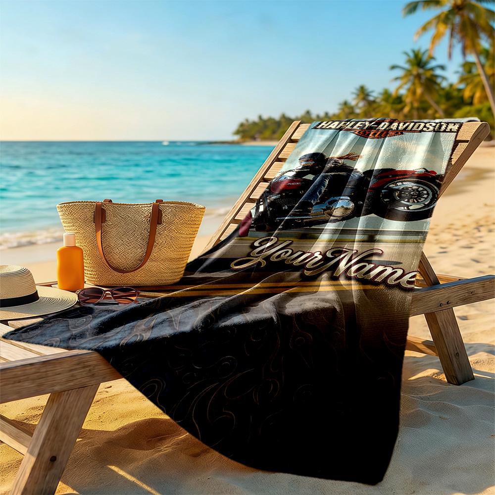 Toalla de Playa Harley-Davidson Motocicletas Nombre Personalizado Suave Duradera Secado Rápido Portátil para Nadar Playa Camping Viaje Accesorios de Playa Gimnasio