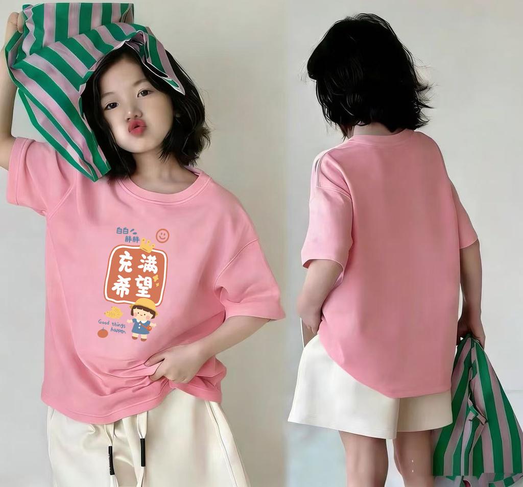 Girls Summer Cotton Cartoon Short Sleeve T Shirt White Round Neck Sweat Absorbing Top For Big Kids