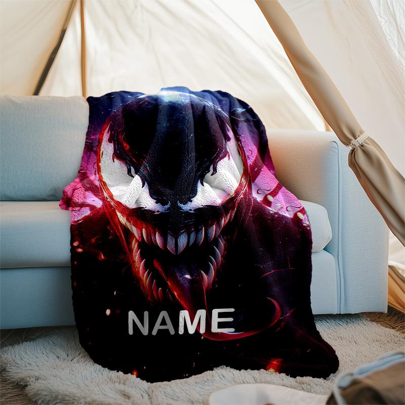 Customizable Venom Throw Blanket – Personalized Name, All-Season Cozy Snug Blanket, Machine Washable, Personalized Blanket