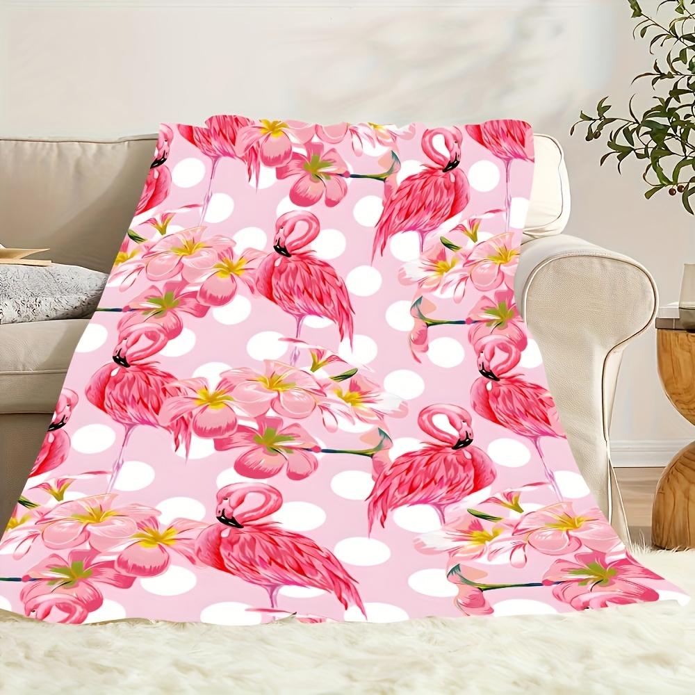 Pink Flamingo Floral Print Throw Blanket Cozy Living Room Decor Gift Plush Fleece Throw for Sofa Bedding