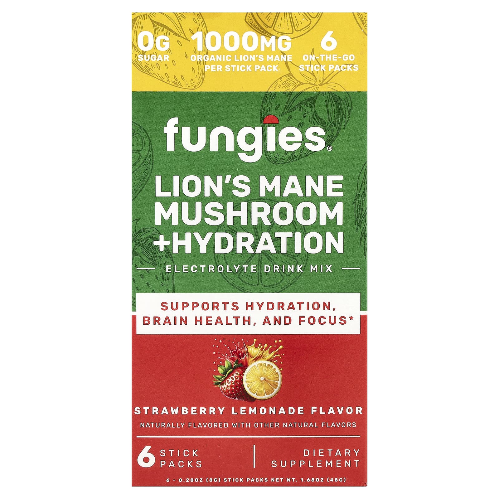 

Fungies, Reishi Mushroom + Hydration, Electrolyte Drink Mix, Strawberry Lemonade, 6 Stick Packs, 8g (0.28oz) Each
