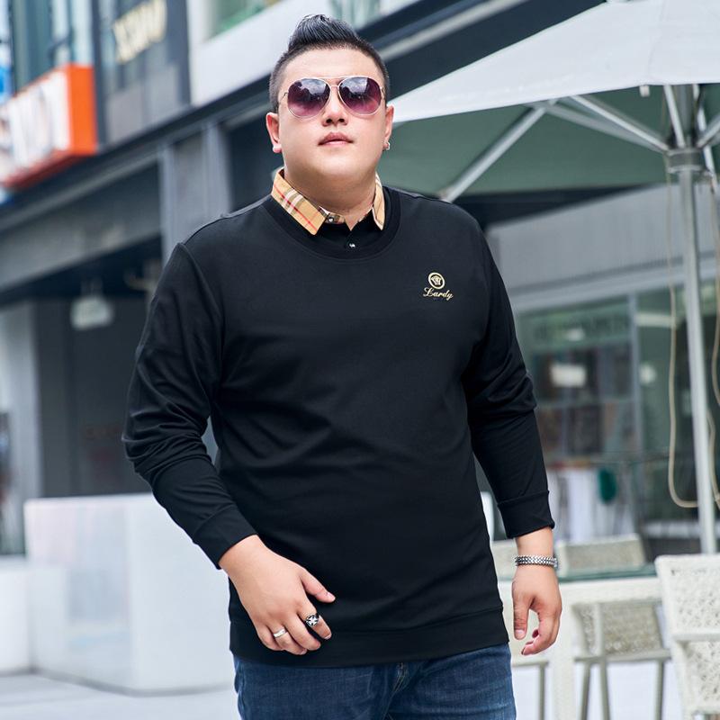 Maglione da Uomo Tide Fat Taglie Forti di Alta Qualità con Scollo a Revers Manica Lunga Finto Due Pezzi Collo a Camicia T-shirt Autunno Ispessito 6XL