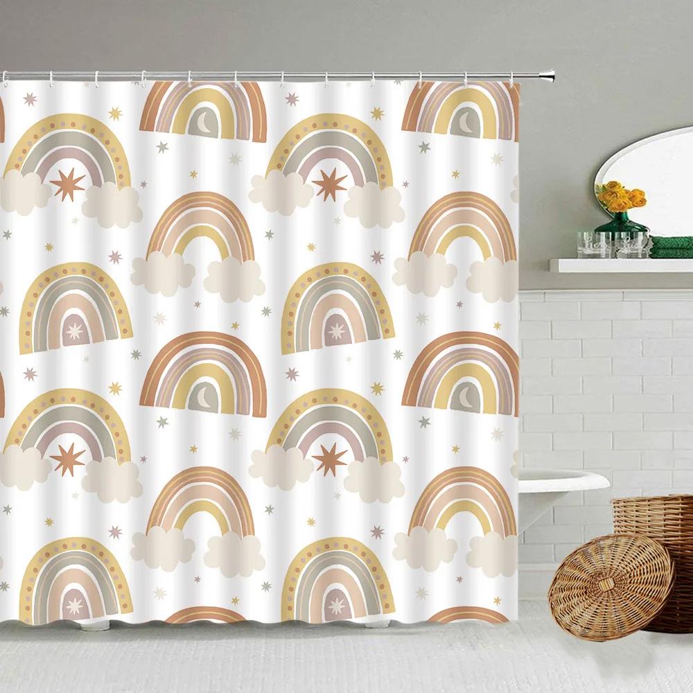 Cartoon Handbemalter Tier Duschvorhang, Katze, Vogel, Kaninchen, Pflanze, Blume, Kinder Badezimmer Dekor mit Haken, Hängender Sichtschutz