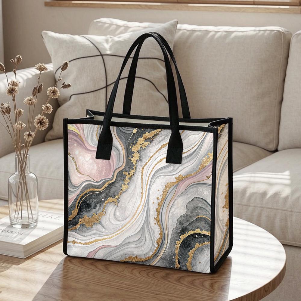 Elegant Marbled Pattern Tote Bag Fashion Portable Daily Use Handbag for Shopping Commute