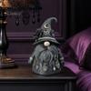 Crystal Stone Ornament Wizard Hat Faceless Gnome Figurine, Mystical Home Decor Statue with Crescent Pentagram Black Rose Witch-themed Display