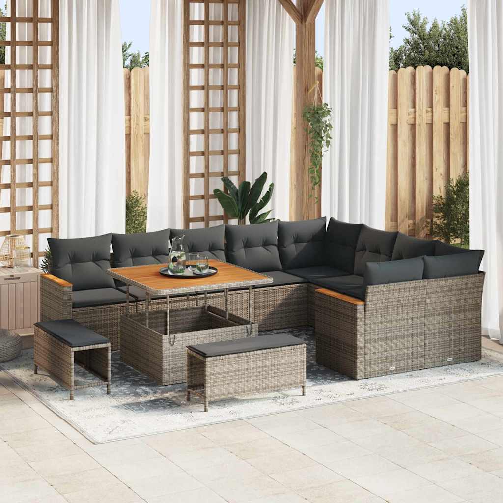 Garden Sofa Set with Cushions and Storage 12 Pcs Grey Poly Rattan