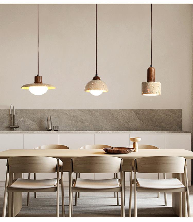 Yellow Travertine Stone Pendant Lamp: Japanese Wabi-Sabi Style for Bedroom or Restaurant