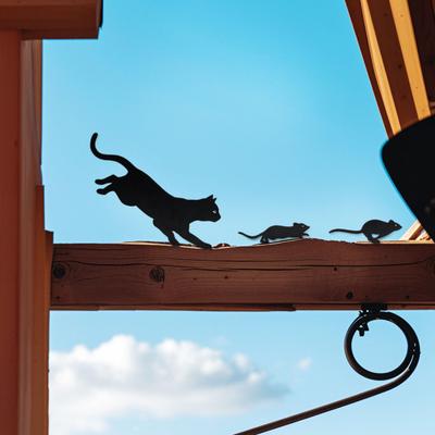 Cartello da Giardino in Metallo Gatto Facile Installazione Ornamento Gatto che Insegue Topo Sagoma Gatto Nero Decorazione Artistica da Cortile per Amanti dei Gatti Recinzione da Giardino