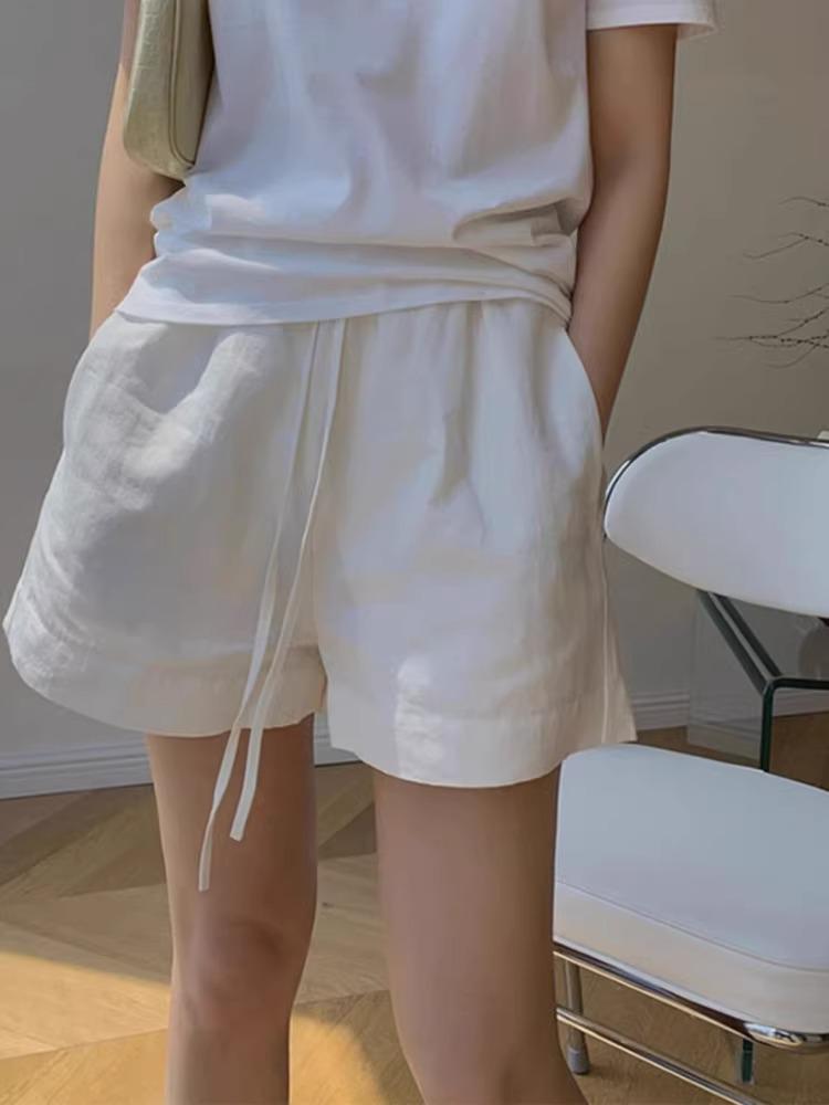 Women s White Cotton Linen High-Waist Wide-Leg Shorts - Slimming, Petite, Casual Summer Style, 2026 Collection Extra Large белый