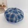 Plaid retro beret women's new British style versatile face small octagonal hat literary newsboy painter hat