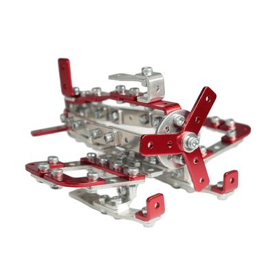 Zaoh Block Mini Propellerflugzeug Rot mit Faltblatt Metall Selbststudium Bastelset Oberstufe Unterstufe Metallflugzeug Fahrzeug Lernspielzeug
