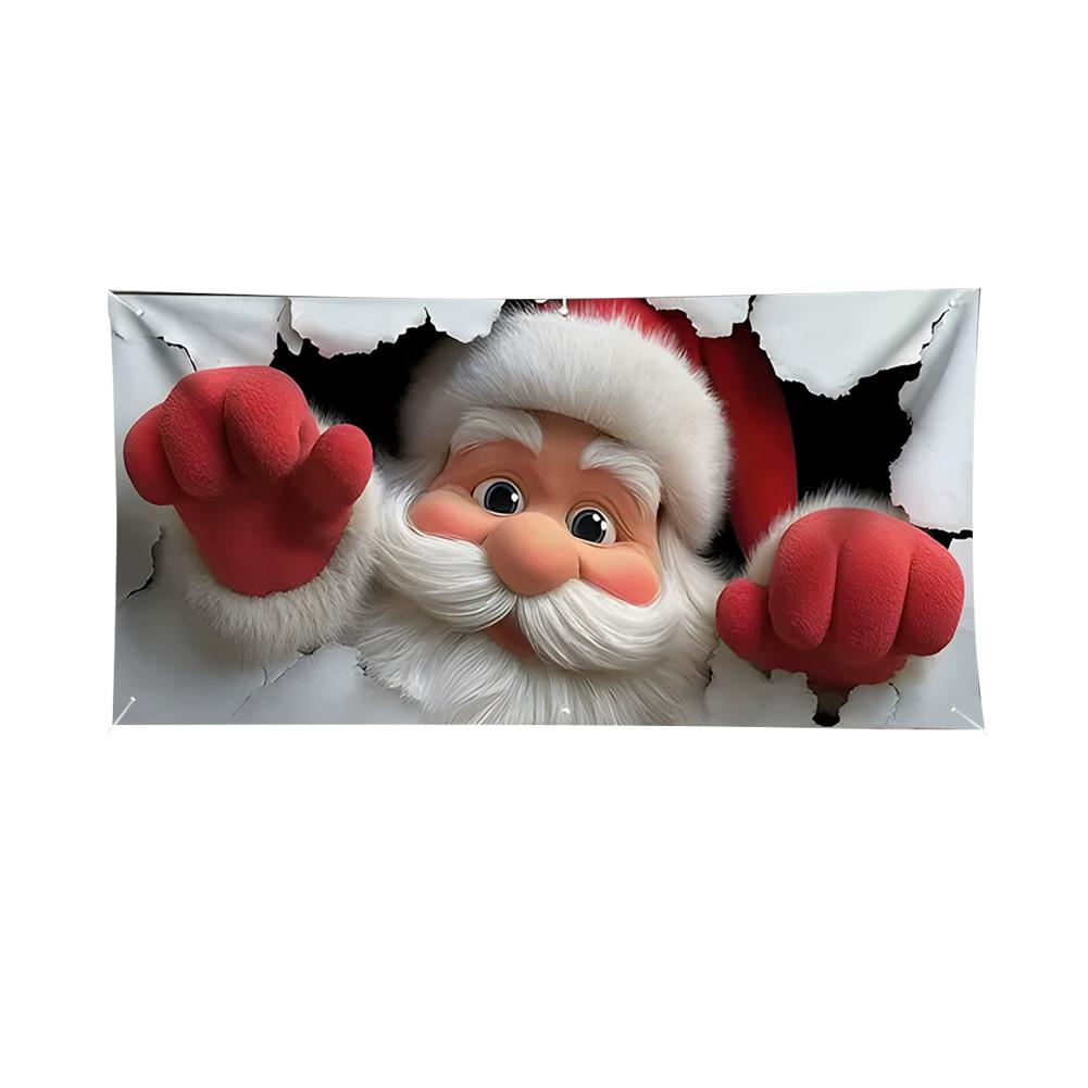Christmas Background Cloth Santa Claus Breaking Open Paper Garage Door Banner For Living Room Entrance Corridor Window Clings