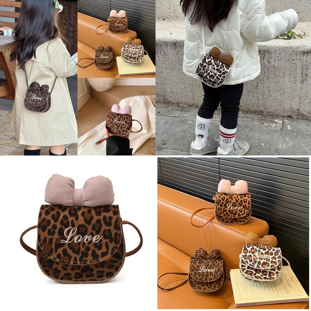Cute Baby Crossbody Bag For Girls Pu Leather Leopard Pattern With Chain Strap For Daily Use