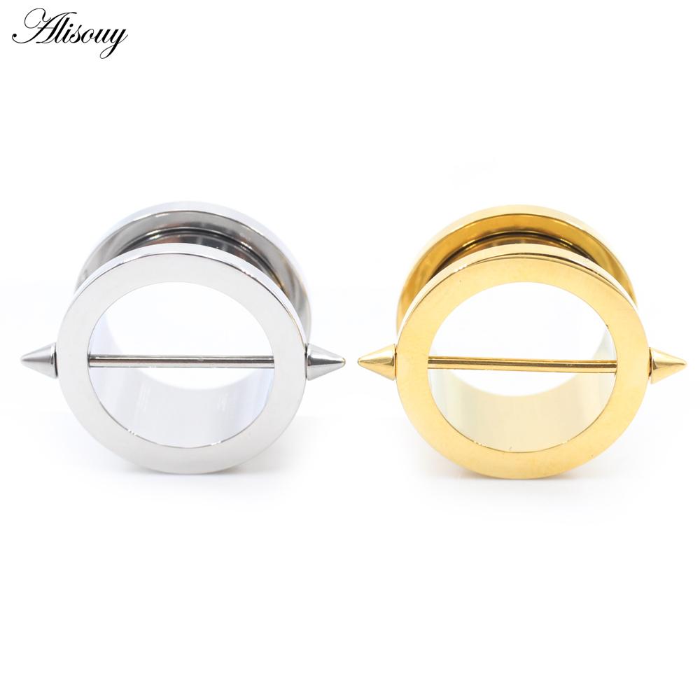 Alisouy 1PC Stainless Steel Straight Bar Spike Cone Ear Tunnel Plug Flesh Expander Stretcher Gauge Earring Piercing Body Jewelry