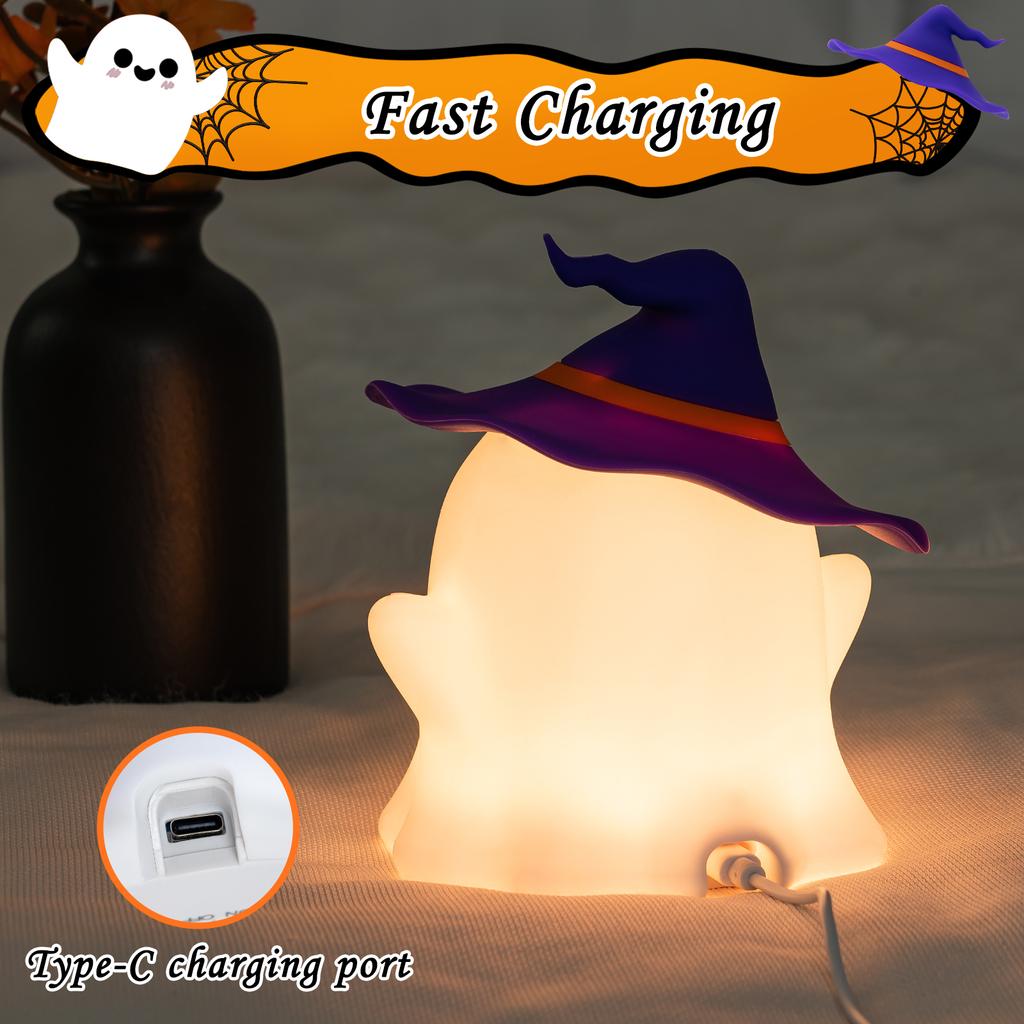 Halloween Festive Ghost Pat Light Safe Eco-Friendly PVC Pat-Activated Warm LED Battery Included Multi-Use for Bedroom Kids Room