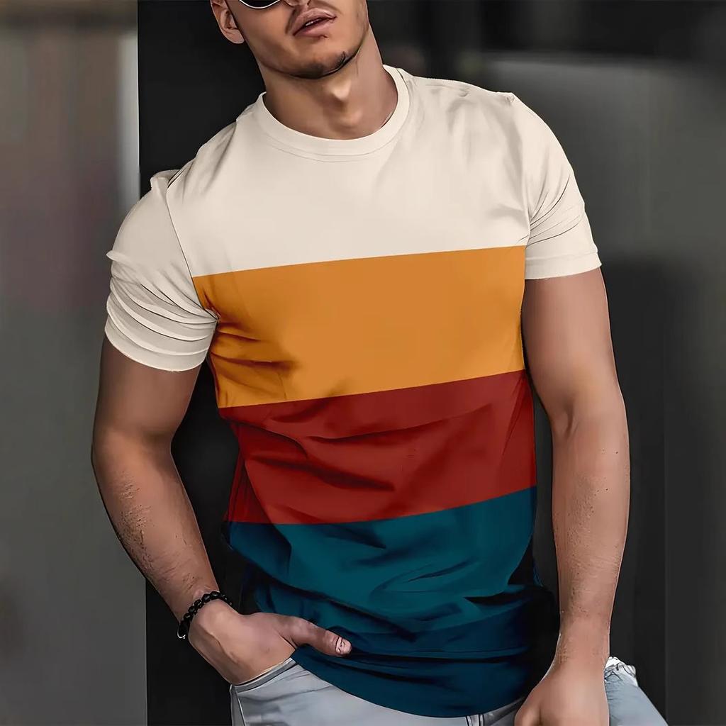 Summer Fashion Sports Men's T-Shirts 3D Geometric Print Loose Comfortable Daily Casual O-Neck Size Short Sleeve T-shirts