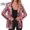 Dressy Sequin Coat Women's Jacket Shiny Open Front Blazer Evening Polyester Party Sparkly Long Sleeve Cardigan with Pockets Women