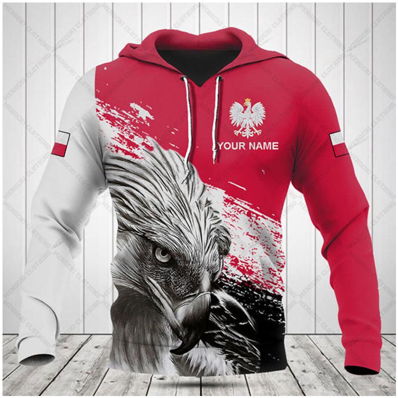 Polnische Flagge Emblem Harajuku Bedruckt Retro Mode Herren und Damen Sport Outdoor Freizeit Täglich Locker Bequem Hoodie
