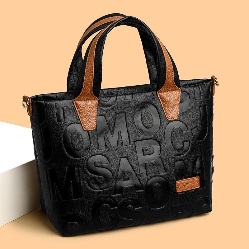 Trendy taška tote s elegantním nápisem a embosovanou evropskou a americkou módou, velkokapacitní taška přes rameno