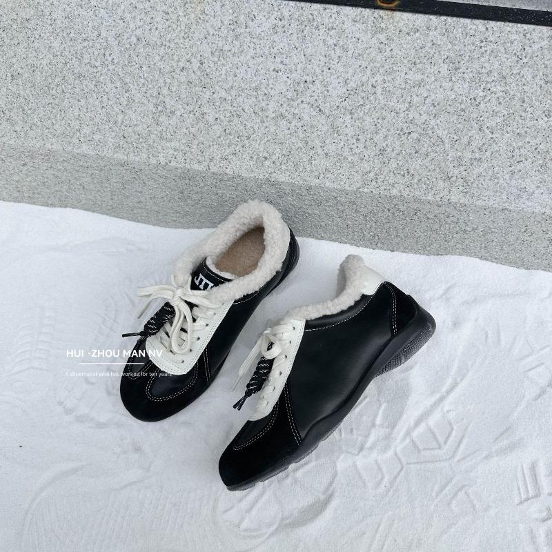 

Кожаные ретро женские зимние новые бархатные теплые пушистые туфли повседневные универсальные спортивные туфли 40