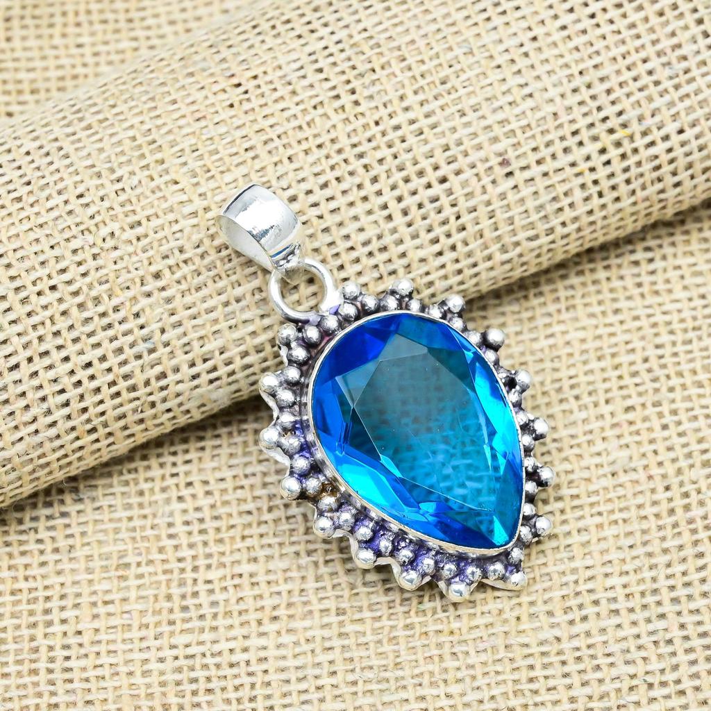 Blue Topaz Natural Gemstone Jewelry Pendent 925 Solid Sterling Silver For Wedding Gift