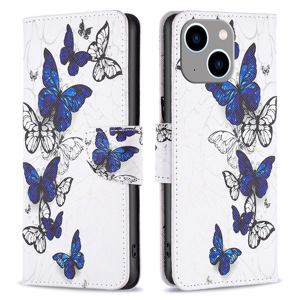 

For iPhone 15 Plus Wallet PU Leather Phone Case Pattern Printing Stand Protective Phone Cover Butterflies