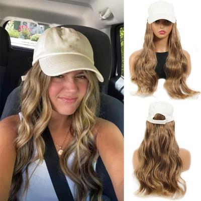 Peruca sintética grande com onda grande e boné de bico de pato off white para mulheres, fácil de usar e tamanho ajustável para uso diário