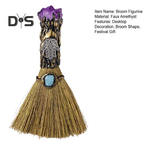 Halloween Faux Amethyst Besen Figurine Handgemachte Healing Stein Gefälschte Kristall Mini Hexe Besen Dekoration Ornament Festival Geschenk