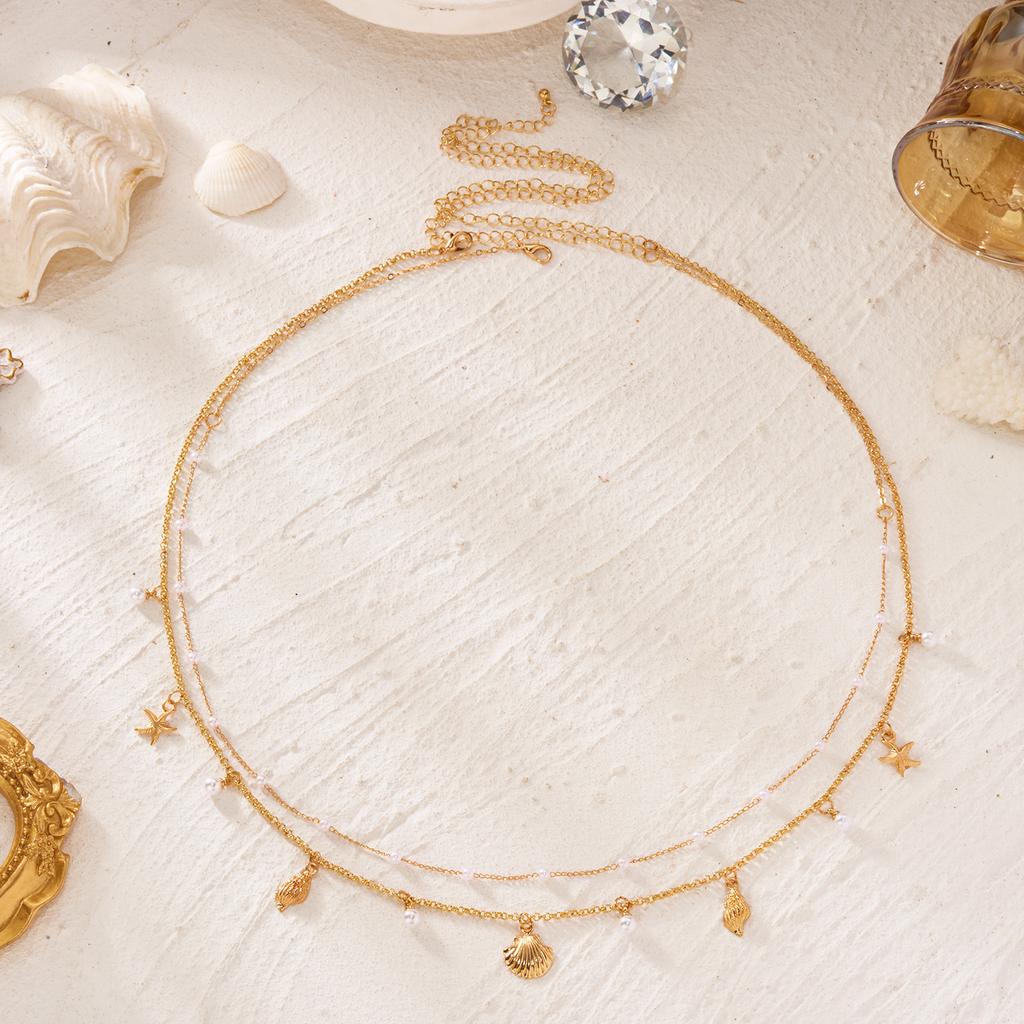 Double Layer Boho Starfish Conch Pendant Waist Belly Chain For Women Summer Beach Pearl Chain Bikini Belt Body Sexy Jewelry