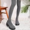 Knitted Stretch Boots Fashion Round Toe Breathable Sleeve Platform Non-Slip Block Heel Skinny Boots