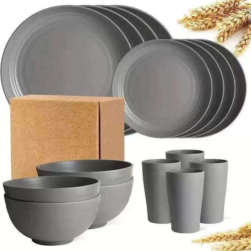 16pcs Unbreakable High Quality Plastic Dinnerware Sets - Reusable, Lightweight, for Daily Use, Outdoor Dining, Camping Essential