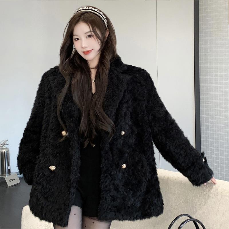 Imitation lamb fur coat loose and thin plush coat female winter celebrity cotton coat princess style