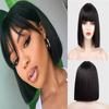 Short Bob Wig Women Shoulder-Length Straight Hair Bangs High-Temperature Fiber 14 Inch
