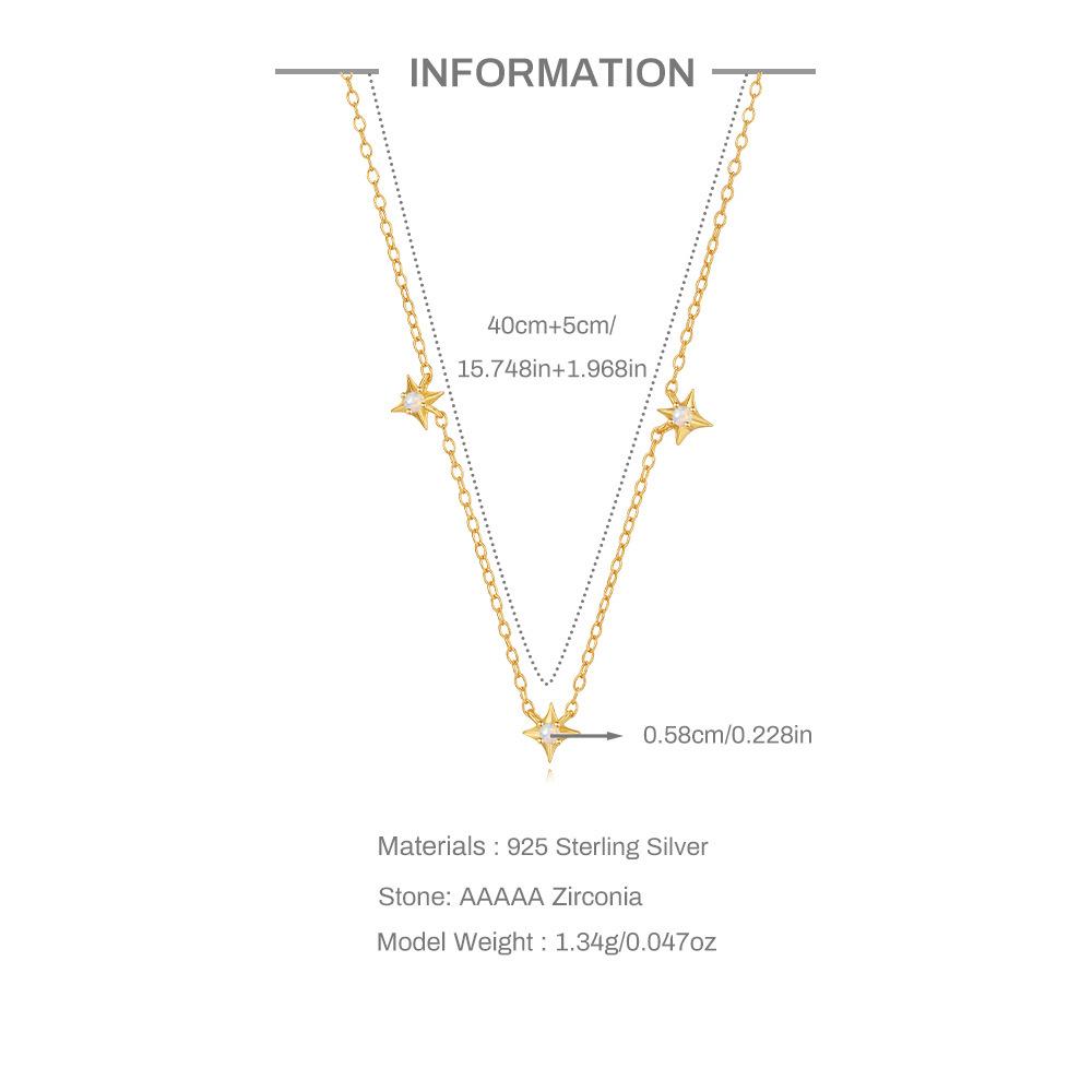 S925 Sterling Silver Daily Wear Wind Four Cornered Star Opal Tassel Versatile Necklace Clavicle Chain