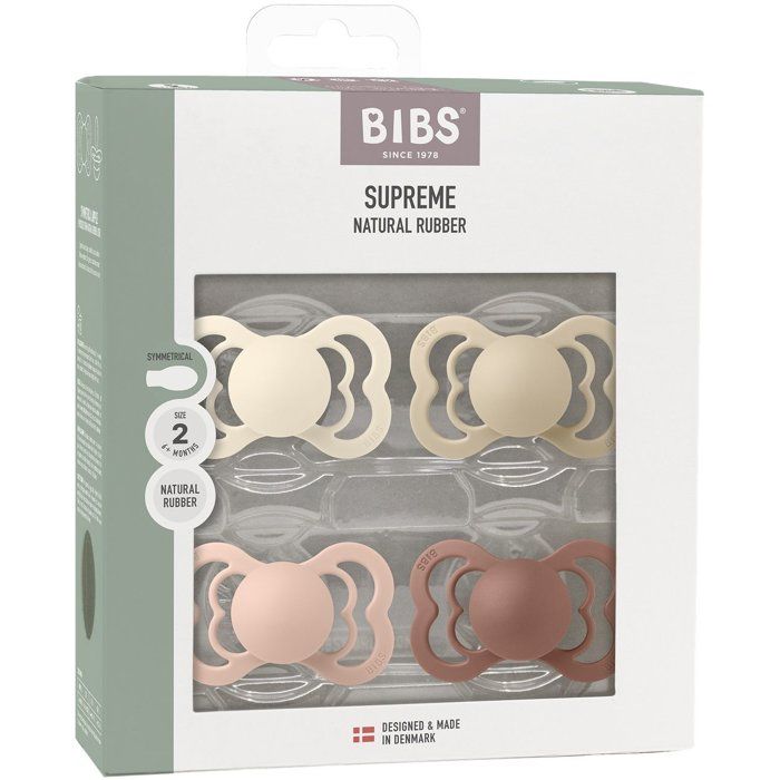 Pack sucettes - BIBS Supreme - Symétrique - T2 - Caoutchouc naturel - 4 pièces - Ivory Vanilla Blush Woodchuck