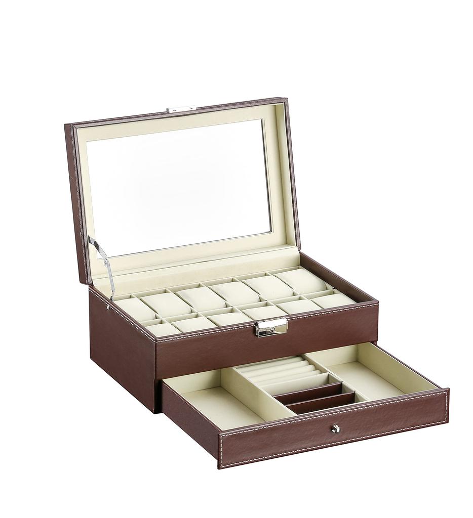 Watch Storage Accessory Holds 12 Luxury Watch Storage PU Case, Storage, Watches, 2-Tier, Box, Leather… (12-Tier, Brown)