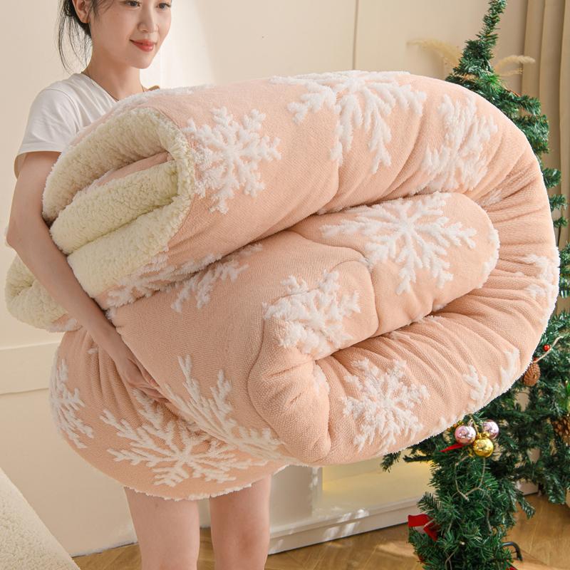 

Толстое зимнее одеяло в рождественском стиле для кровати, мягкое и теплое флисовое одеяло со снежинками, двуспальное, из искусственной овечьей шерсти, одеяла для сна 1.5x2.0m 2kg розовый