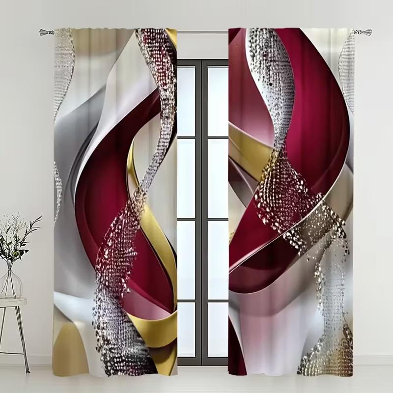 

2Pcs Crystal red stripes print curtains,suitable for bedroom,living room kitchen decoration,home decoration,window decoration 14Wx39L(35x100CM)x2&Rod Pocket