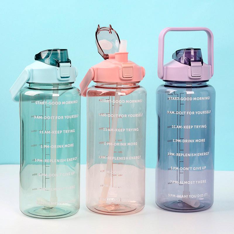 2000ml Reminder To Drink Plastic Sports Water Bottle with Graduated Water Bottle Portable Space Cup Large Capacity Kettle