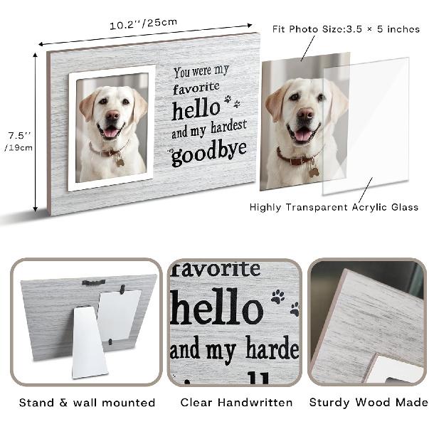 Dog Memorial Gifts for Loss of Dog, Pet Memorial Frame, Cat Memorial Gift, Pets Loss Sympathy Gifts, Wooden Dogs Memorial Picture Frame with DIY Name