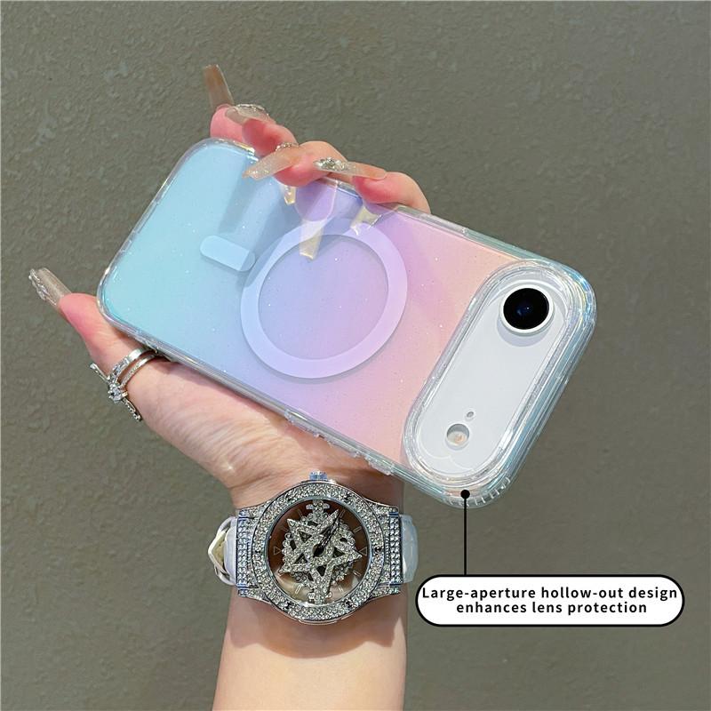 Applicable to Apple 17 mobile phone case color-plated transparent glitter iphone17promax diamond pattern magnetic case 17pro
