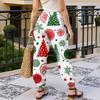 Dames Kerst Print Casual Joggingbroek met Elastische Tailleband en Manchetten