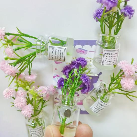 Mini Flower Vase Refrigerator Magnet with Fake Flower 3D Miniature Plants Vase Fridge Magnet Home Office Kitchen Decoration