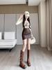 2025 New Autumn Women's Brown High Waist Leather Mini Skirt