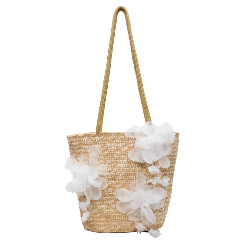 Bag for Women, Fresh Grass Woven Bag, Fashionable Trend, Three-dimensional Flower Decoration Woven Bag, Beach Vacation Style Beach Bag