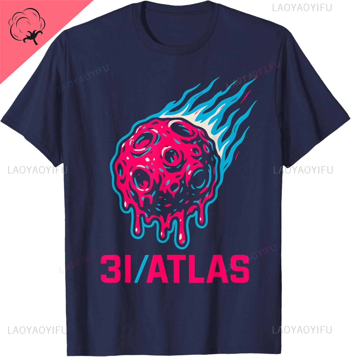 

3I Atlas Melting Meteor Design with Blue Flames and Pop TShirt Cotton Mens Tshirts Mens Clothing Ropa Hombre 4XL