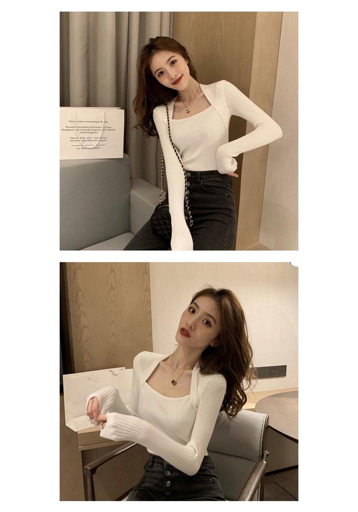 Women's Stylish U-Neck Long Sleeve Knit Top - Fashionable Autumn/Winter Solid Color Sweater