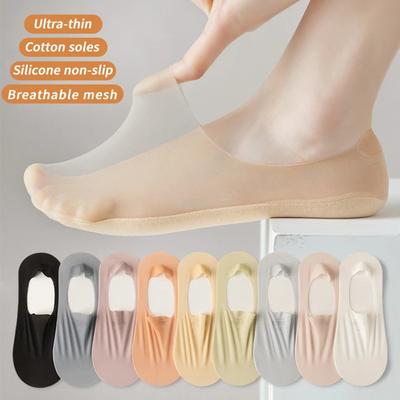 5 Paare/los Socken frauen Sommer Ultra-dünne Unsichtbare Low Cut Silikon Anti-slip Mesh No Show Ice Silk solide Boot Socken